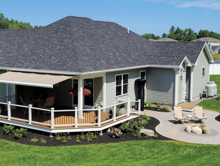 exterior view of a house with awnings